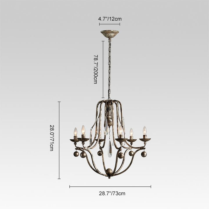 Candelabro vintage de cristal y metal en plata envejecida. Lámpara de lujo para salón comedor.