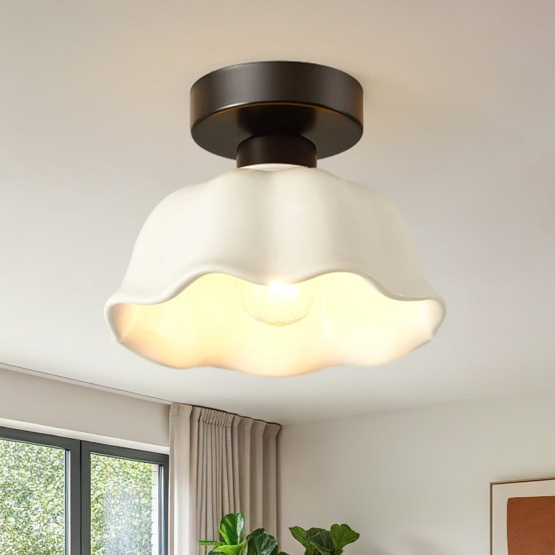 Aplique de techo floral de cerámica, diseño retro minimalista. Perfecta para iluminación del hogar.