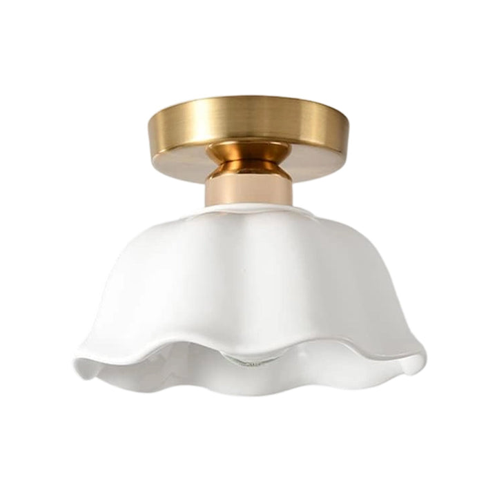Aplique de techo de cerámica blanca, diseño floral retro. Luz semiempotrada minimalista para el hogar.