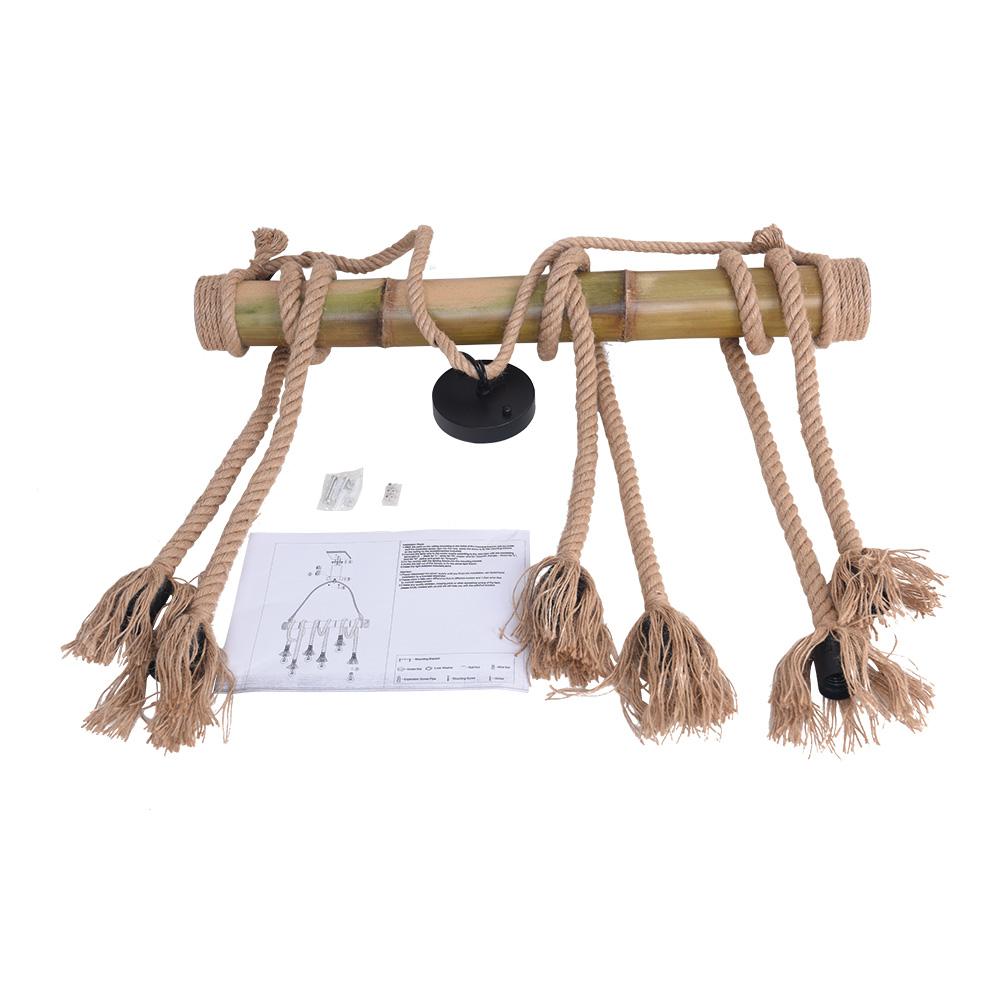 Lámpara de techo vintage, combinación de cuerda de cáñamo y madera para estilo granja rústico.