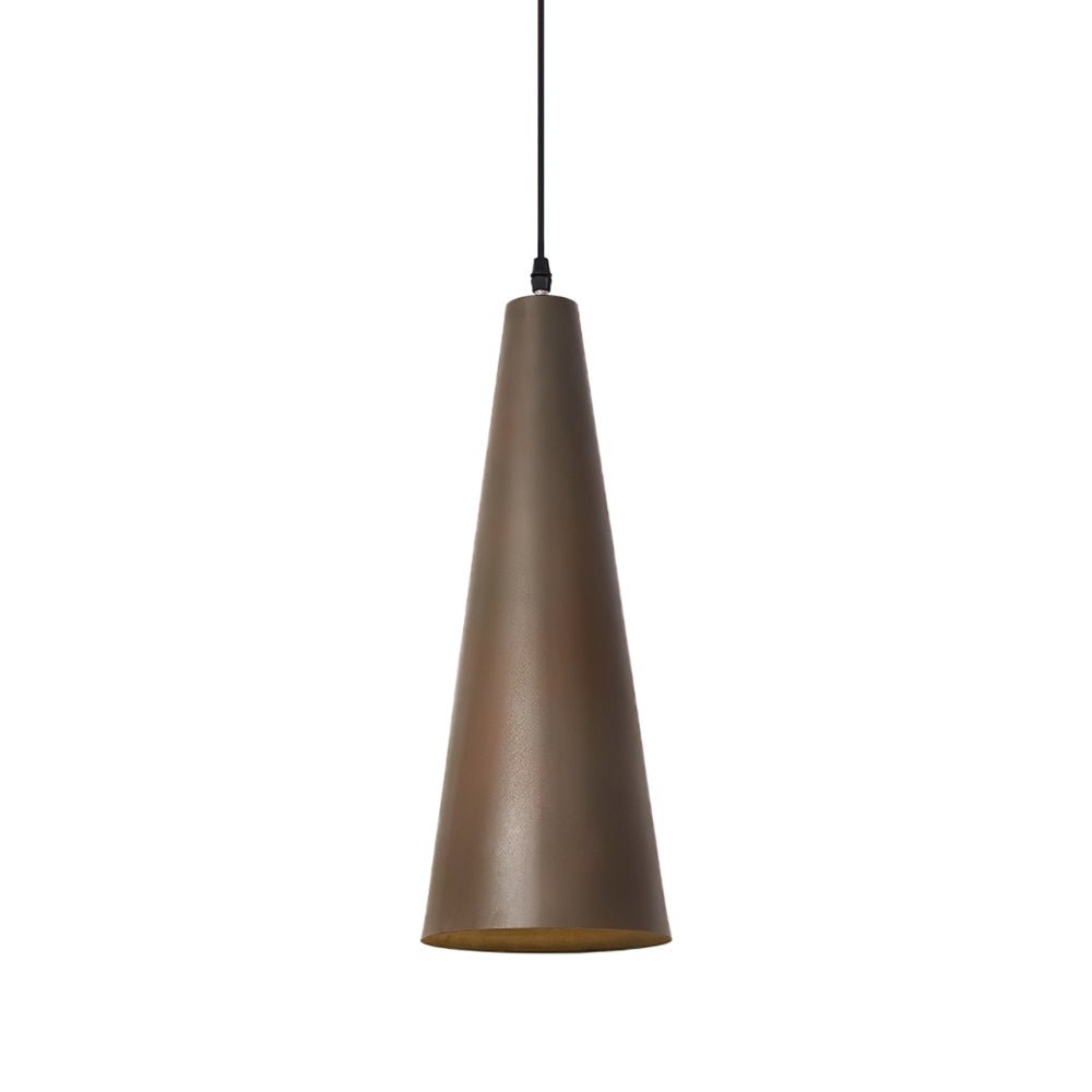 Lámpara colgante de cono industrial, acabado oxidado. Luz de techo rústica y moderna, ideal para diseño de interiores.