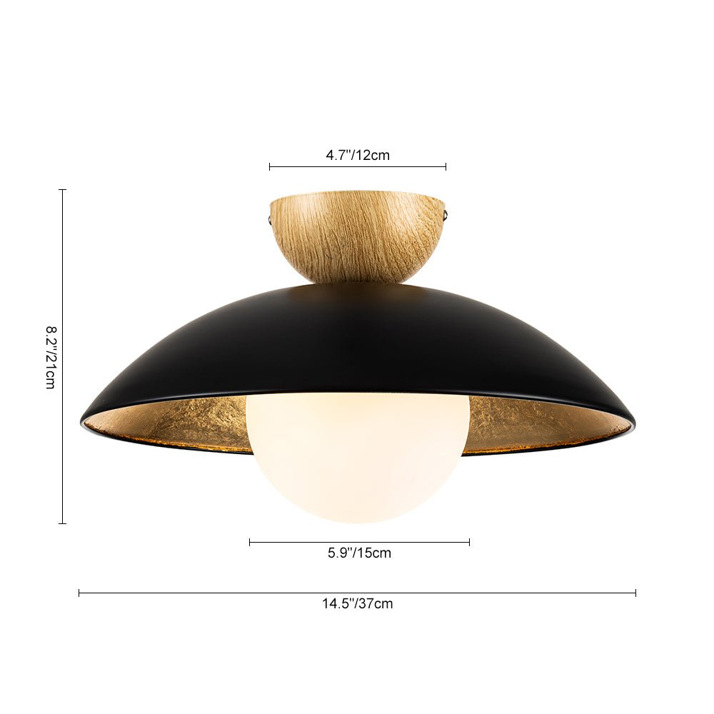Montaje de techo semi empotrado elegante, vidrio y hoja de oro. Lámpara de diseño escandinavo moderno.