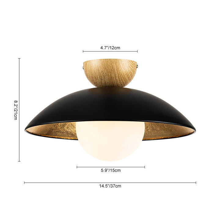 Montaje de techo semi empotrado elegante, vidrio y hoja de oro. Lámpara de diseño escandinavo moderno.