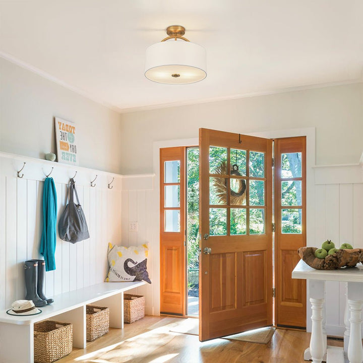 Lámpara de techo en lino natural, semi empotrada, 2 luces, diseño nórdico para el hogar.