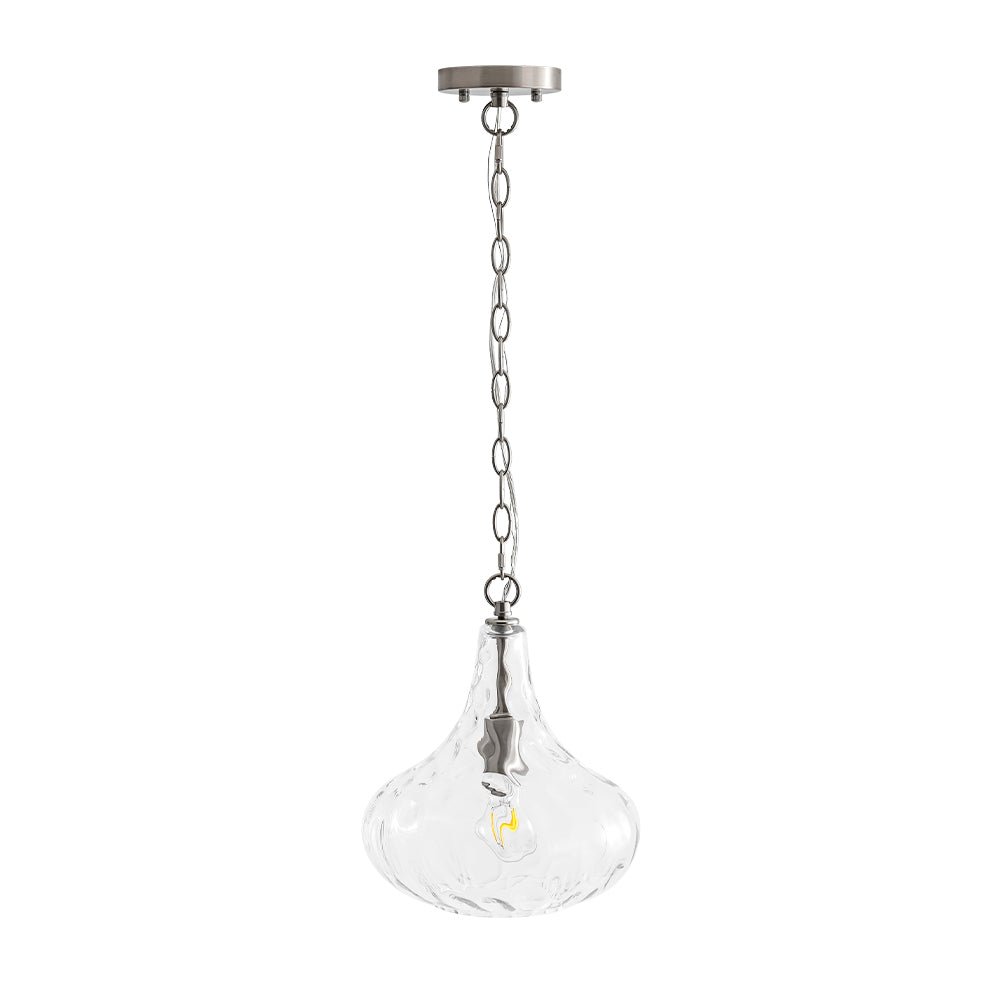 Iluminación decorativa estilo moderno, lámpara colgante escultórica de vidrio martillado en forma de gota.
