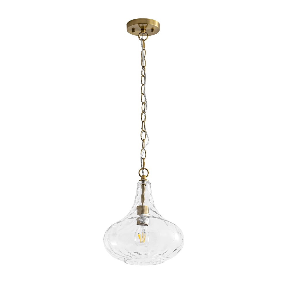 Lámpara de gota con vidrio martillado, colgante de techo moderno para iluminación interior y diseño contemporáneo.