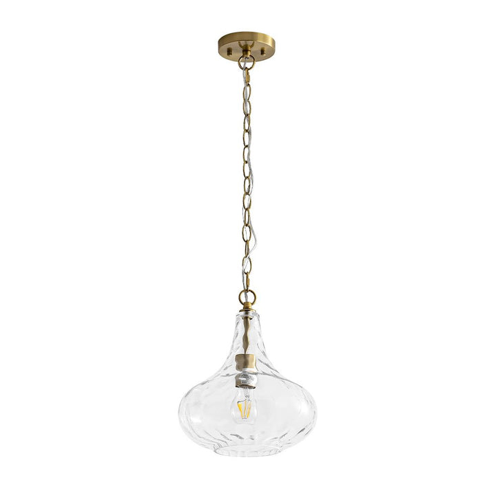 Lámpara de gota con vidrio martillado, colgante de techo moderno para iluminación interior y diseño contemporáneo.