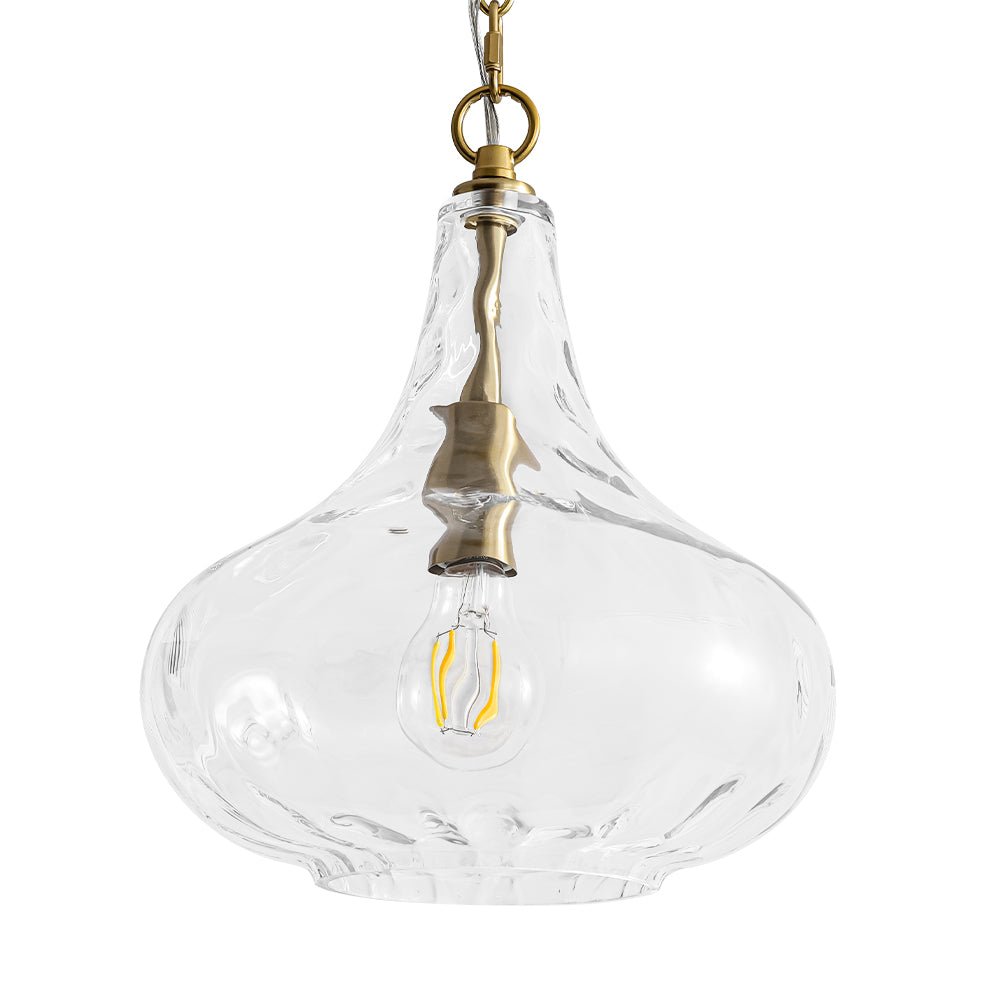 Lámpara colgante de vidrio martillado translúcido en gota, 1 luz, estilo moderno y diseño contemporáneo.