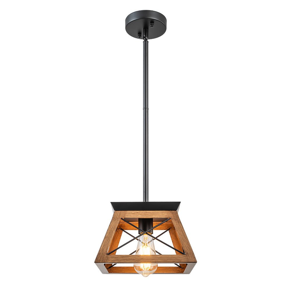 Luz colgante rústica cuadrada, apta para bombillas E27, ideal para comedor.