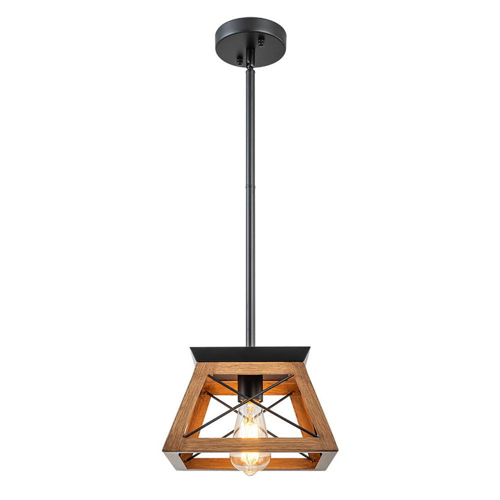Luz colgante rústica cuadrada, apta para bombillas E27, ideal para comedor.