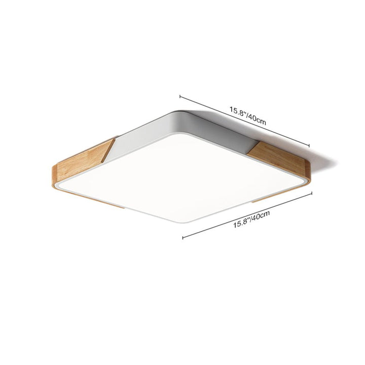 Lámpara de techo LED cuadrada moderna en gris y madera, regulable, para una iluminación eficiente.