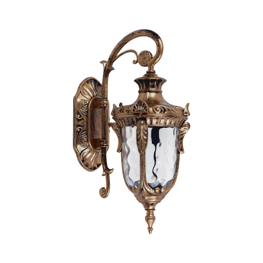 Lámpara exterior bronce antiguo con vidrio martillado, un toque decorativo vintage para tu terraza.