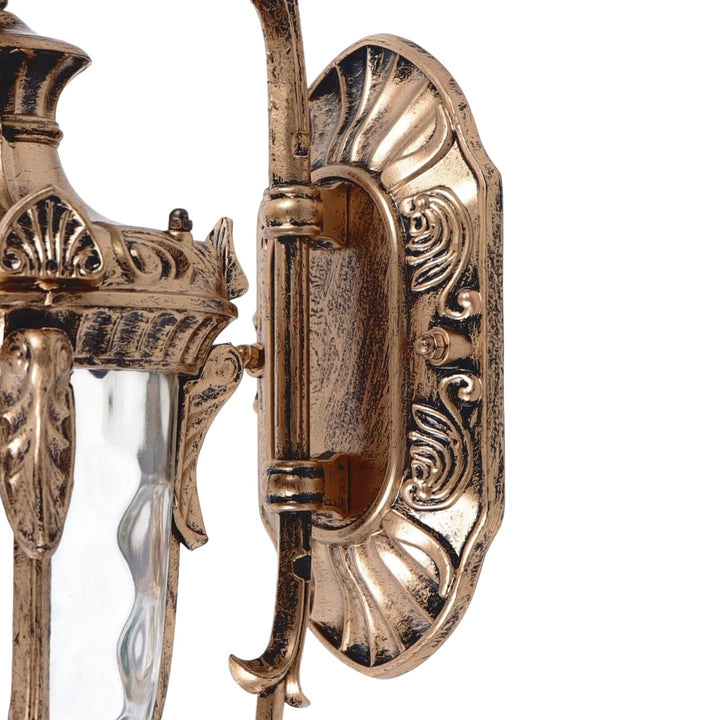 Farol vintage de pared exterior con vidrio martillado, diseño clásico y duradero para patios y balcones.