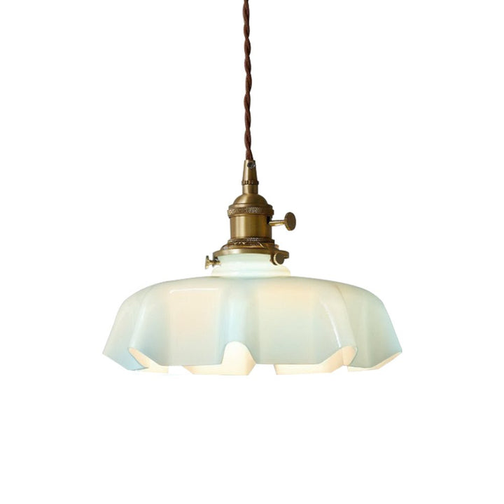 Iluminación colgante vintage floral, 1 luz. Lámpara con vidrio opaco, diseño drapado único, retro.