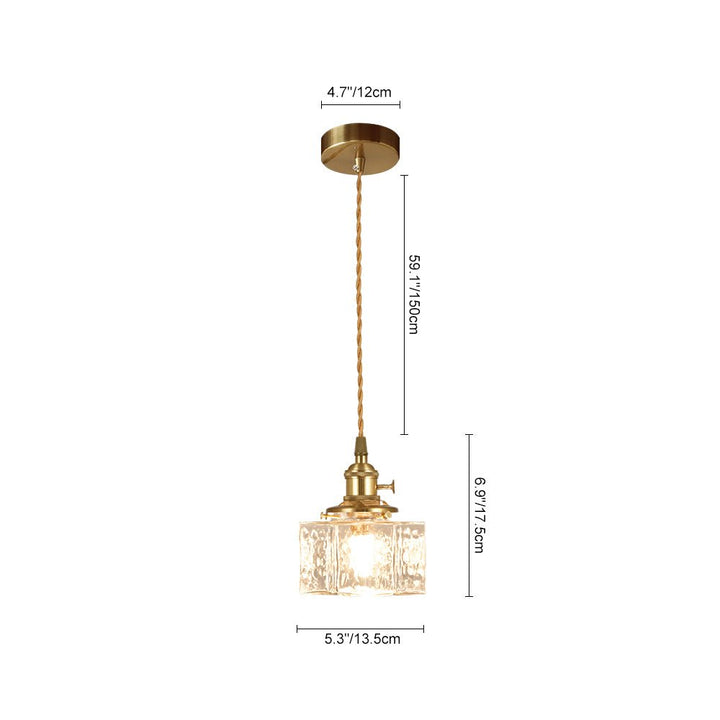 Lámpara diseño industrial, vidrio martillado. Colgante cuadrado para iluminación interior.