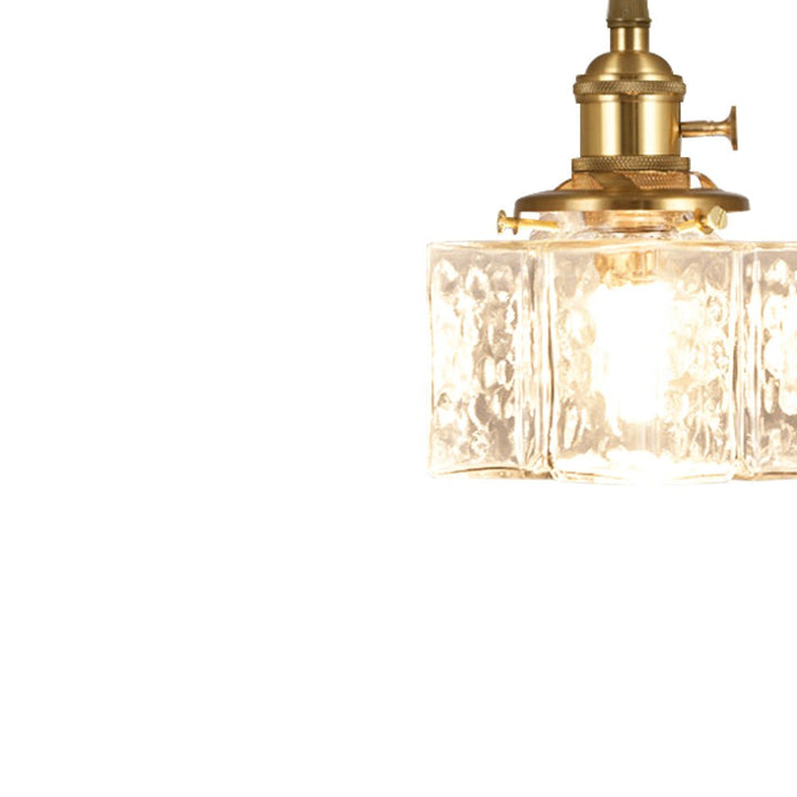 Lámpara vintage de 1 luz, vidrio martillado. Colgante cuadrado para decoración retro.
