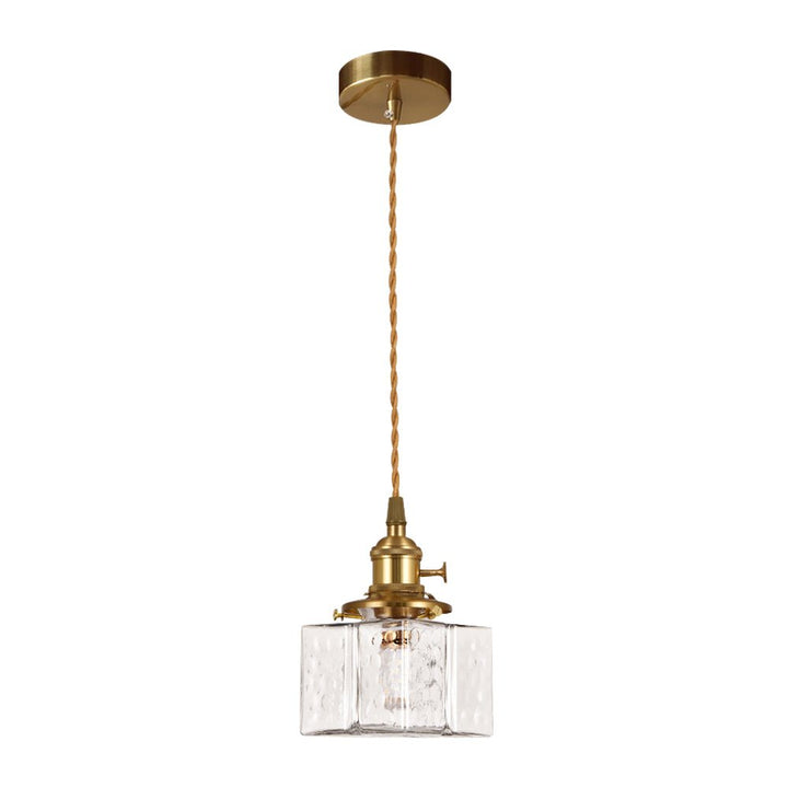 Colgante de latón, vidrio martillado. Lámpara cuadrada de diseño vintage para luz ambiente.