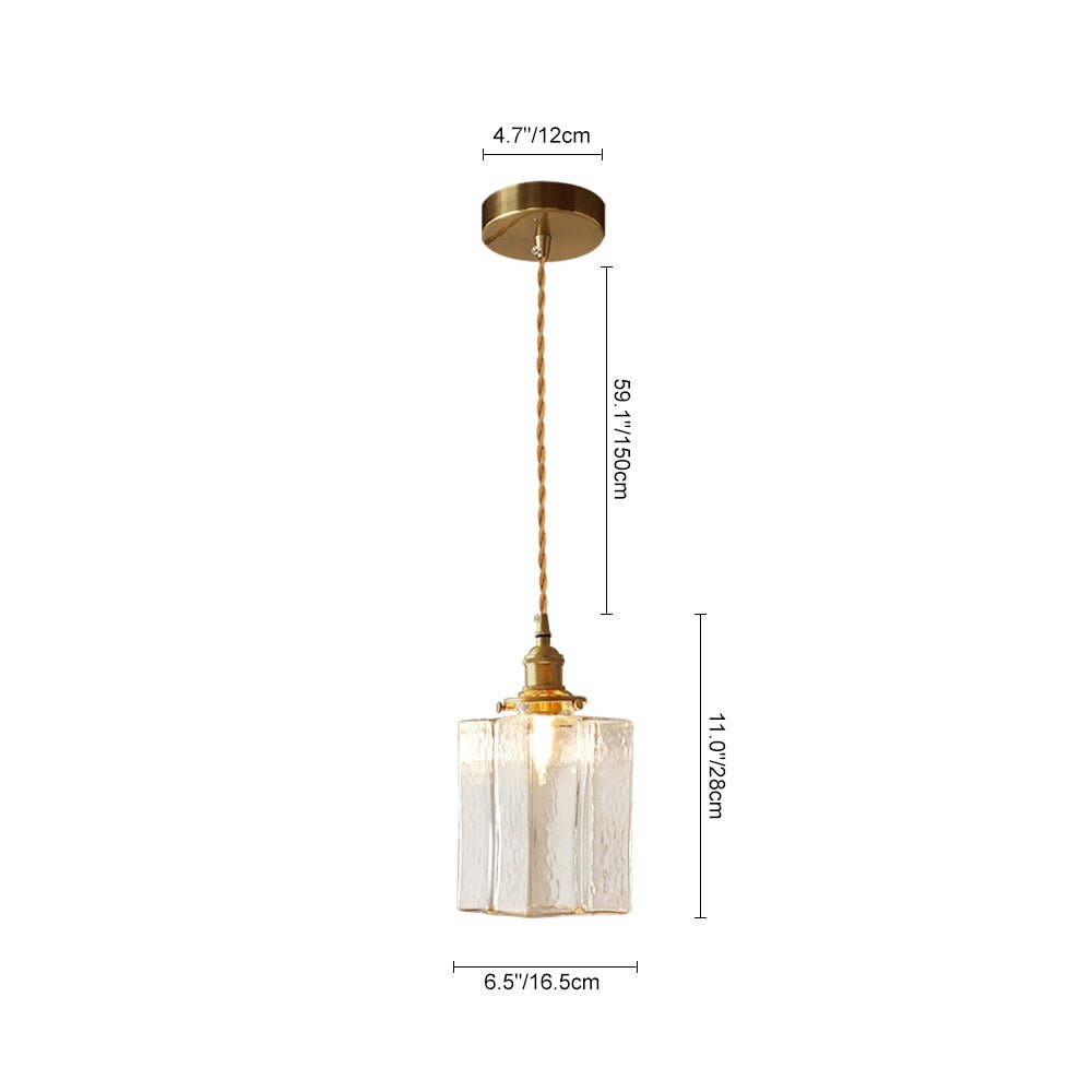 Lámpara de techo cuadrada con vidrio martillado, 1 luz. Estilo vintage decoración interior.