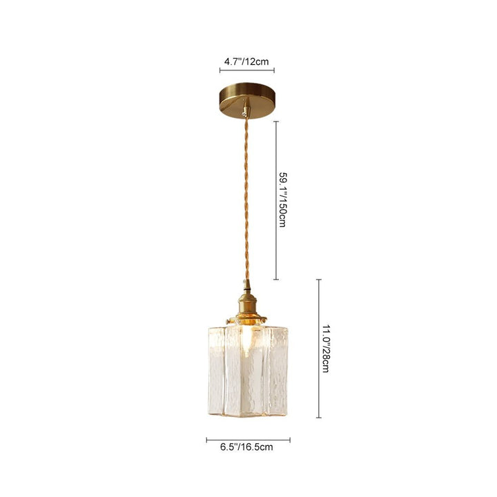 Lámpara de techo cuadrada con vidrio martillado, 1 luz. Estilo vintage decoración interior.