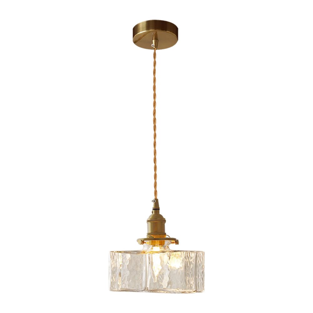 Lámpara de techo cuadrada con vidrio agua, 1 luz. Decoración hogar toque industrial.