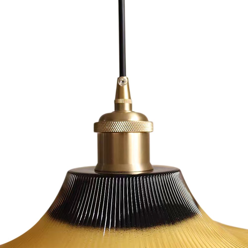 Lámpara de techo colgante vintage, diseño estriado de flor amarilla. Iluminación decorativa para el hogar.