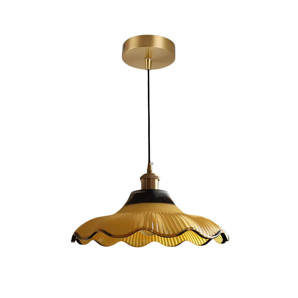 Lámpara colgante decorativa: flor amarilla estriada, estilo vintage. Perfecta para crear un ambiente cálido.