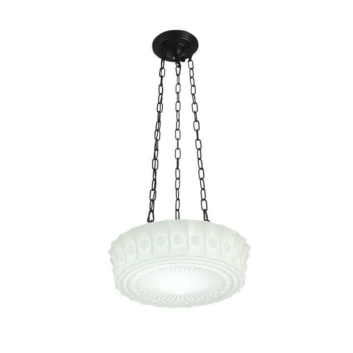 Lámpara colgante escolar vintage de cerámica negra, luz perfecta para ambientes acogedores y retro.