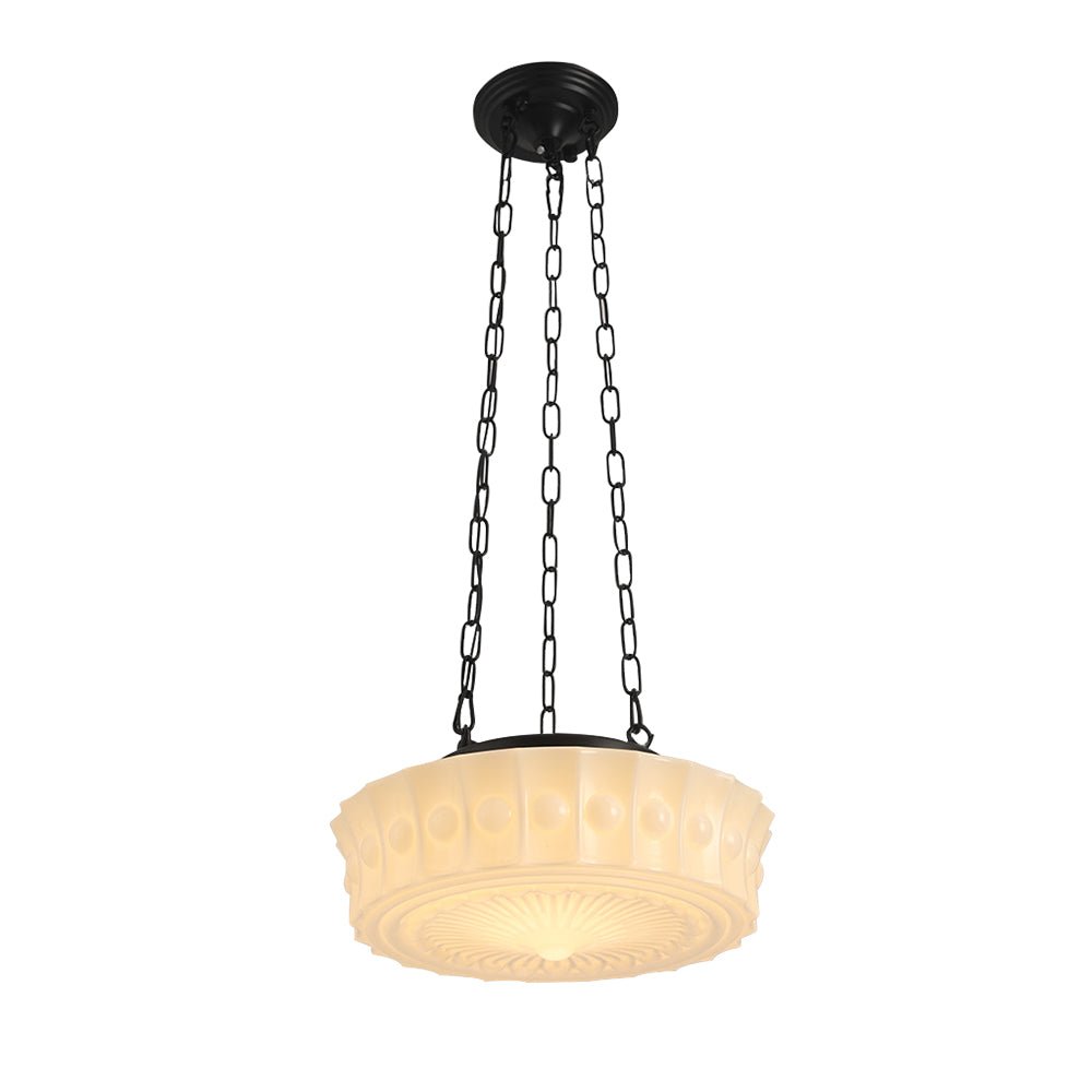 Lámpara colgante escolar vintage de cerámica para iluminación decorativa en el hogar.