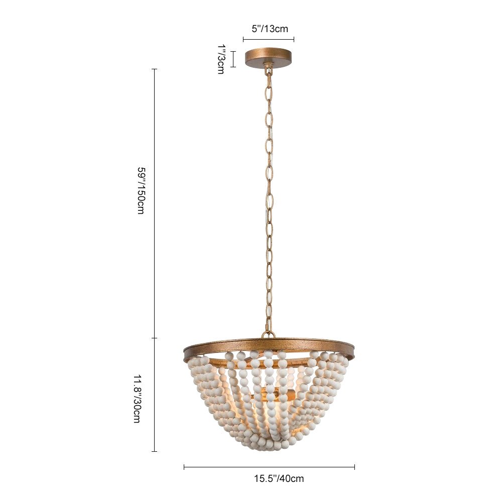 Candelabro colgante vintage, perlas de madera, estilo bohemio. Perfecto para decorar.