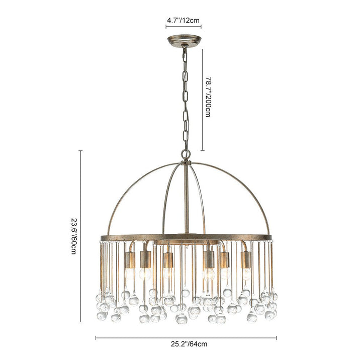 Candelabro de lujo con 6 luces, diseño vintage en cristal y acabado plateado para interiores.