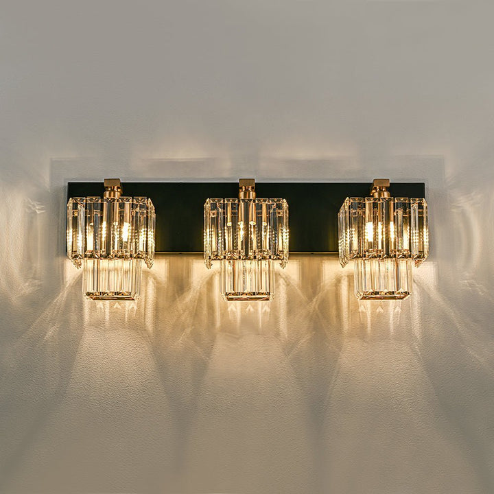 Aplique de baño moderno-vintage, cuadrado de cristal, 5 luces elegantes.
