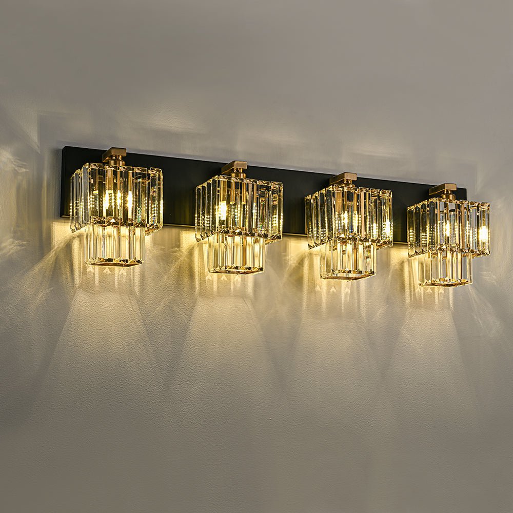 Iluminación de pared para baño, aplique cuadrado dorado estilo vintage, 3 luces.