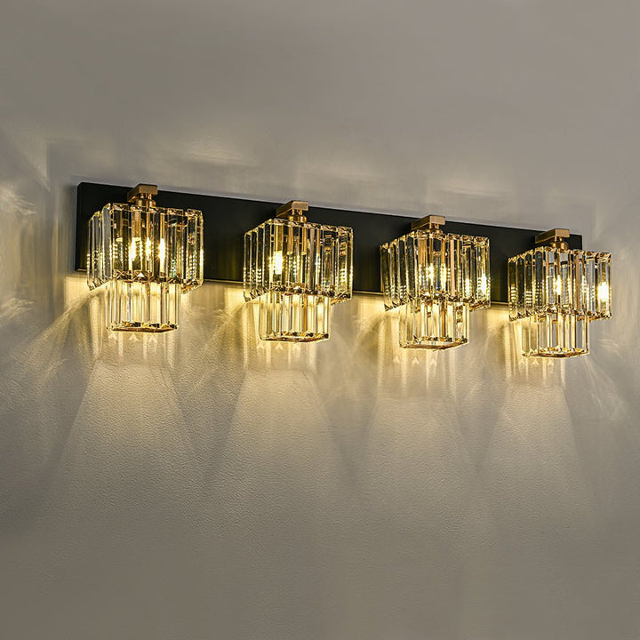 Iluminación de pared para baño, aplique cuadrado dorado estilo vintage, 3 luces.