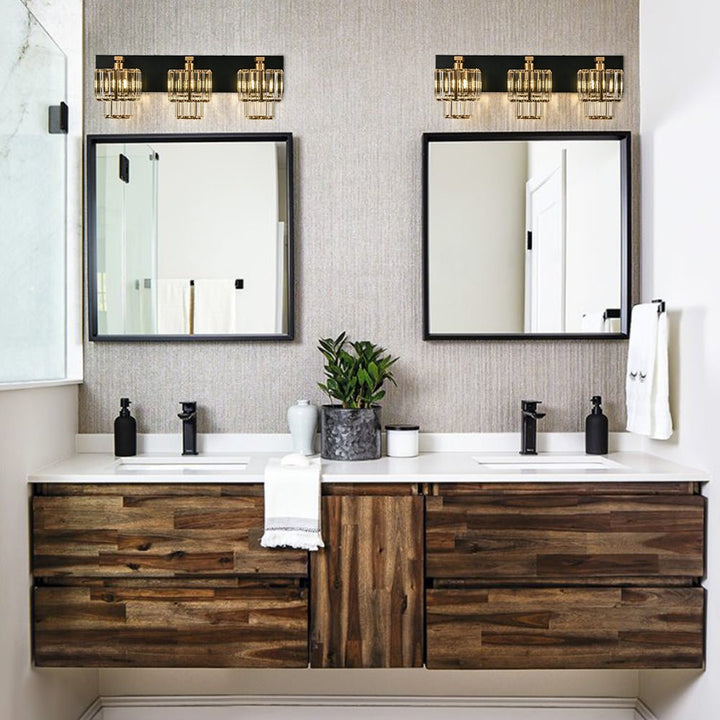 Luz de pared de cristal para baño, estilo vintage glamuroso con 3 luces.