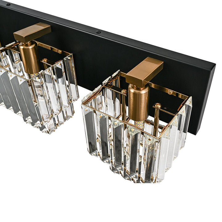 Luz de pared dorada con cristal, estilo cuadrado y vintage para baño, 4 luces.