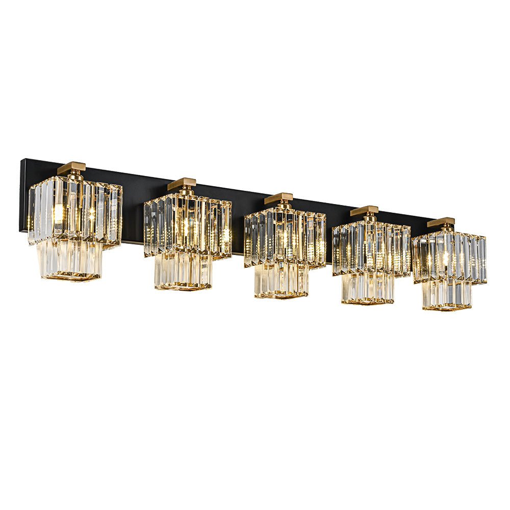 Lámpara de pared de baño cuadrada, vintage, cristalina y glamurosa, 3 luces.