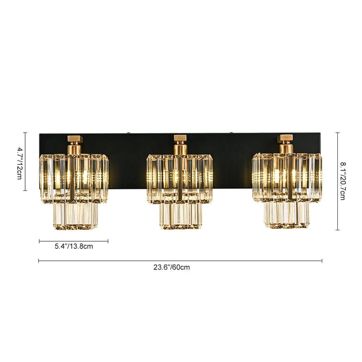 Luz de baño cuadrada de cristal, estilo vintage con 3 bombillas.