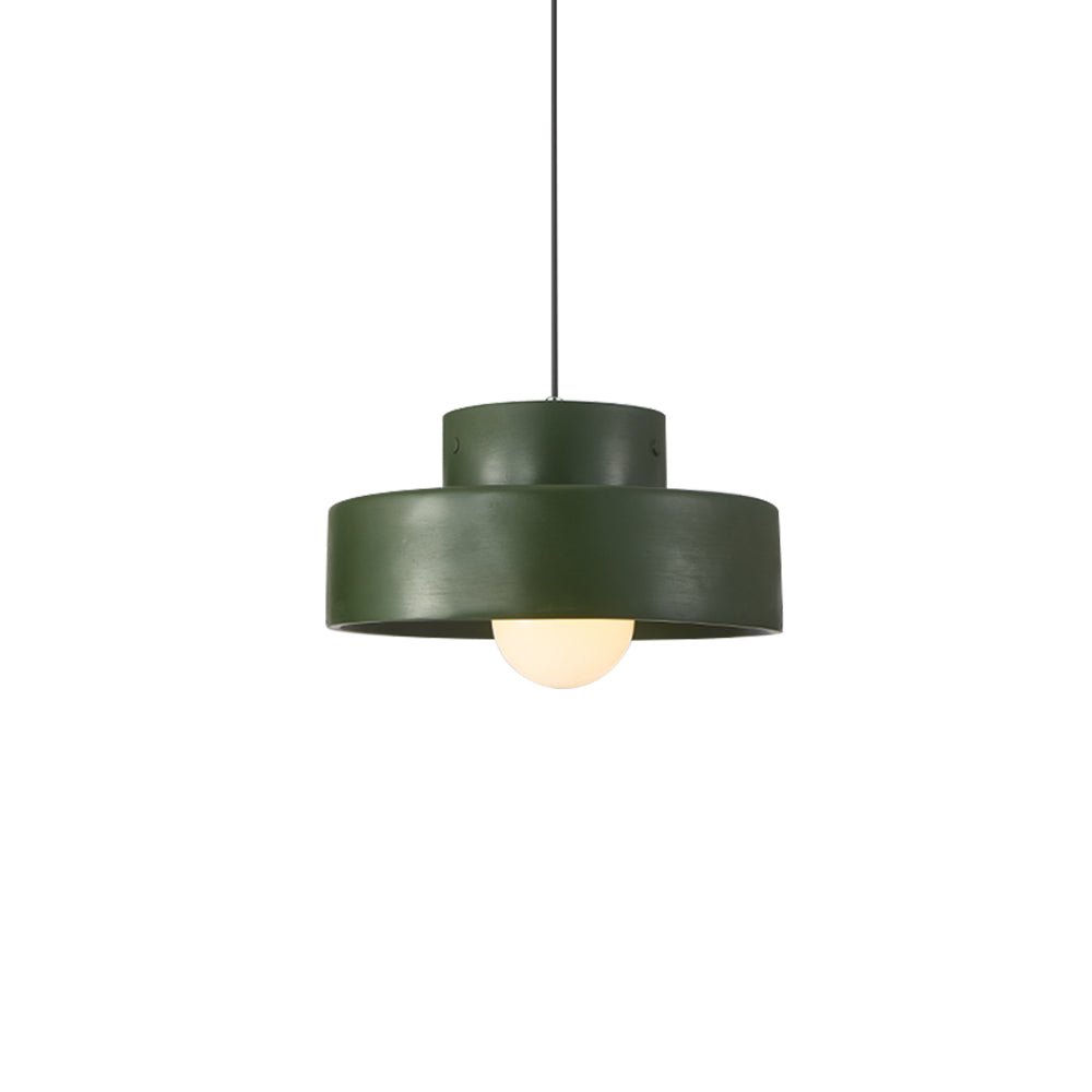 Lámpara colgante nórdica cilíndrica de resina, ideal para comedor. Diseño wabi sabi.