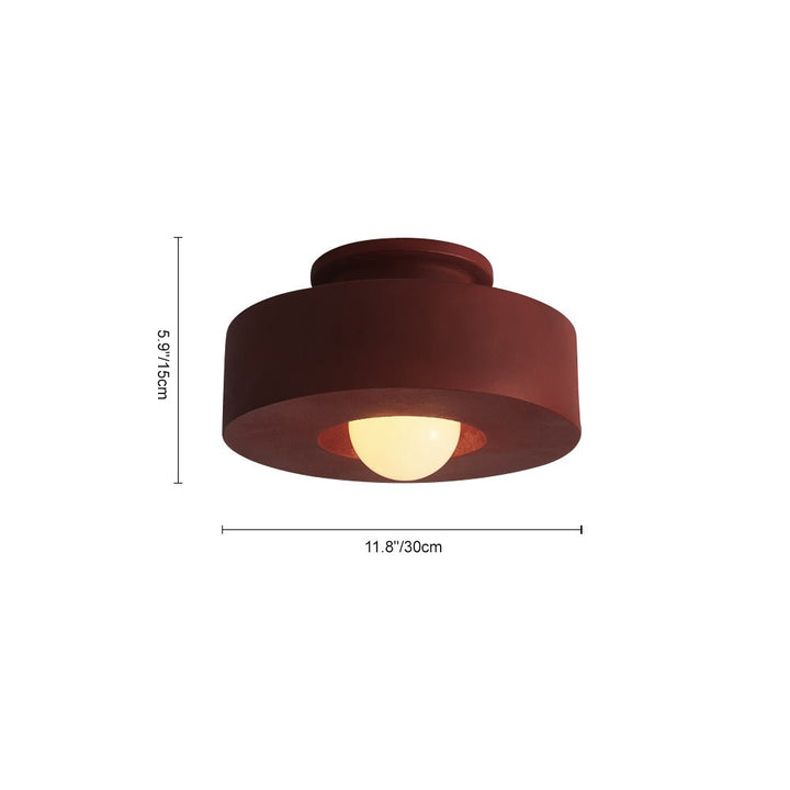 Lámpara de techo minimalista, forma cilíndrica en resina. Estilo wabi sabi para interiores.