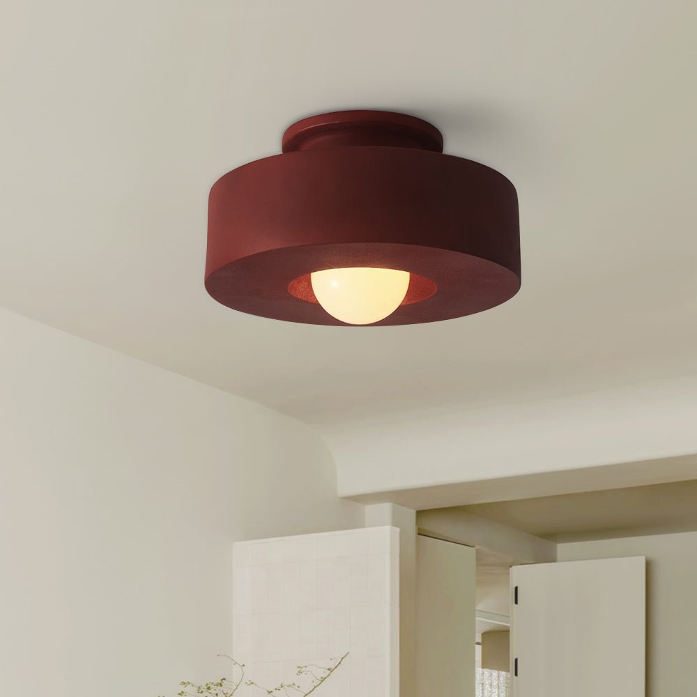 Lámpara cilíndrica minimalista wabi sabi de resina para techo. Decoración y ambiente único.