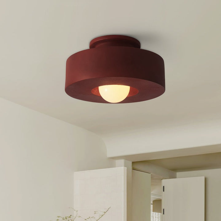 Lámpara cilíndrica minimalista wabi sabi de resina para techo. Decoración y ambiente único.