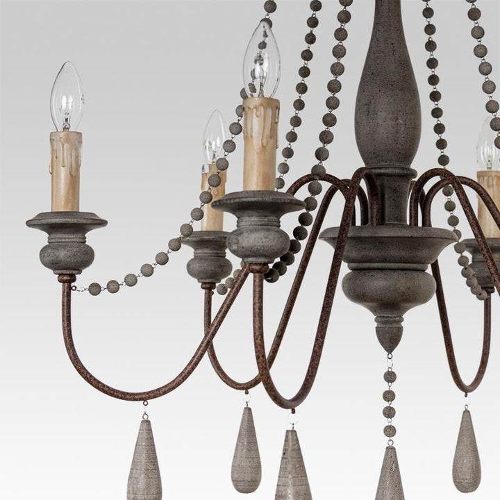 Candelabro de madera rústico para velas, perfecto como lámpara de techo vintage.