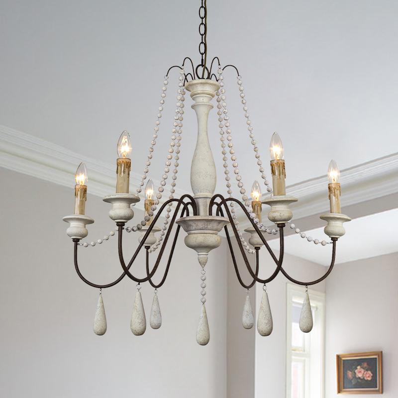 Candelabro de techo estilo vintage, con acabado de madera gris y blanco, para velas.