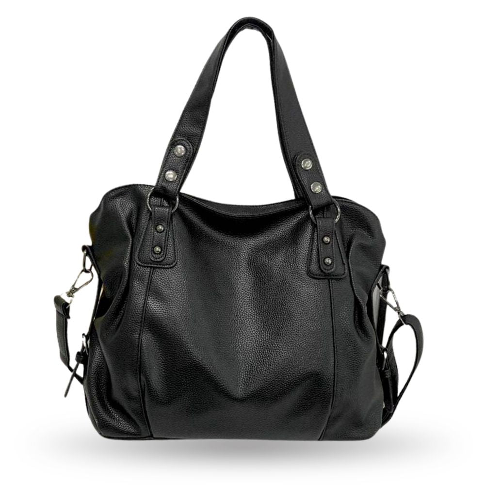 Bolso de hombro grande de cuero vegano suave para mujer, color chocolate. Elegante y espacioso.