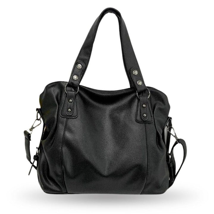 Bolso de hombro grande de cuero vegano suave para mujer, color chocolate. Elegante y espacioso.