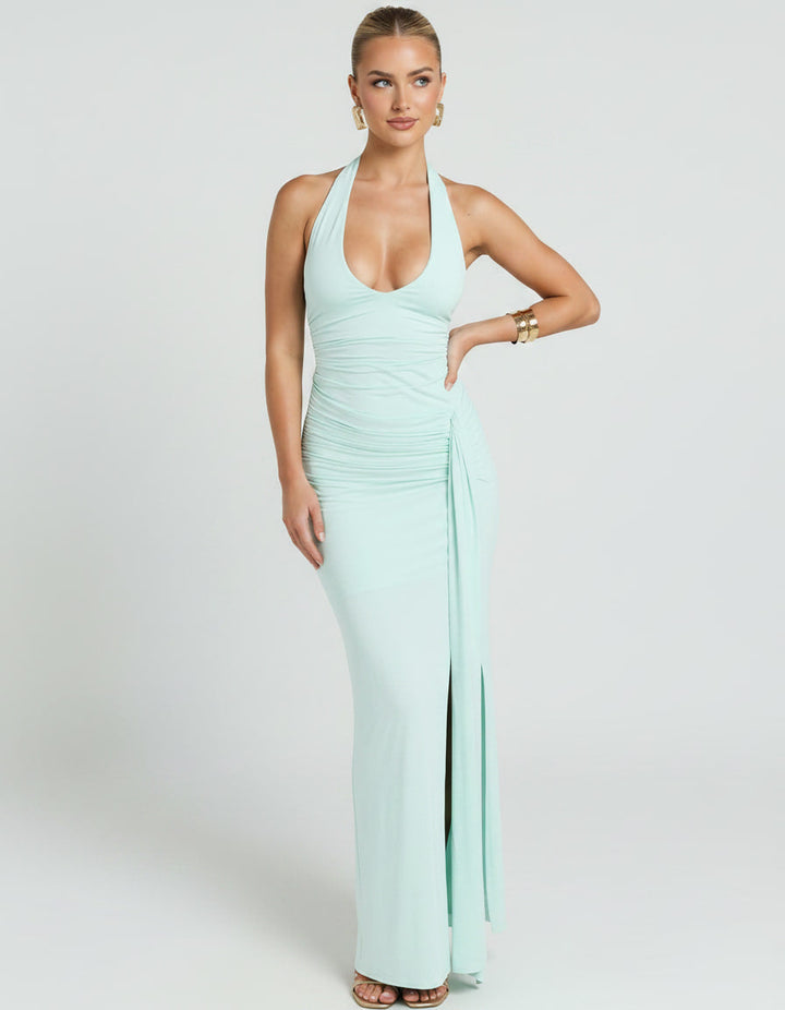 Vestido maxi de mujer con escote V, sin mangas, perfecto para vacaciones.