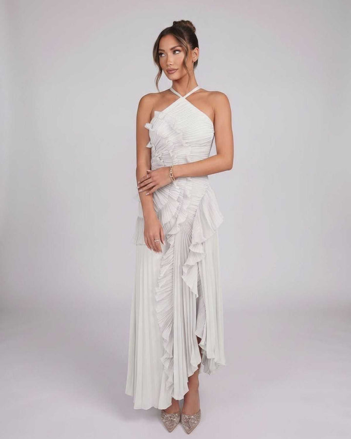 Vestido sin mangas maxi asimétrico de mujer, estilo fluido, perfecto para eventos de verano.