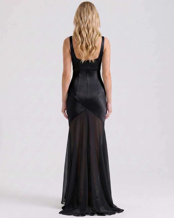 Vestido formal de mujer, corte maxi y sin mangas, perfecto para eventos que requieren un estilo refinado.