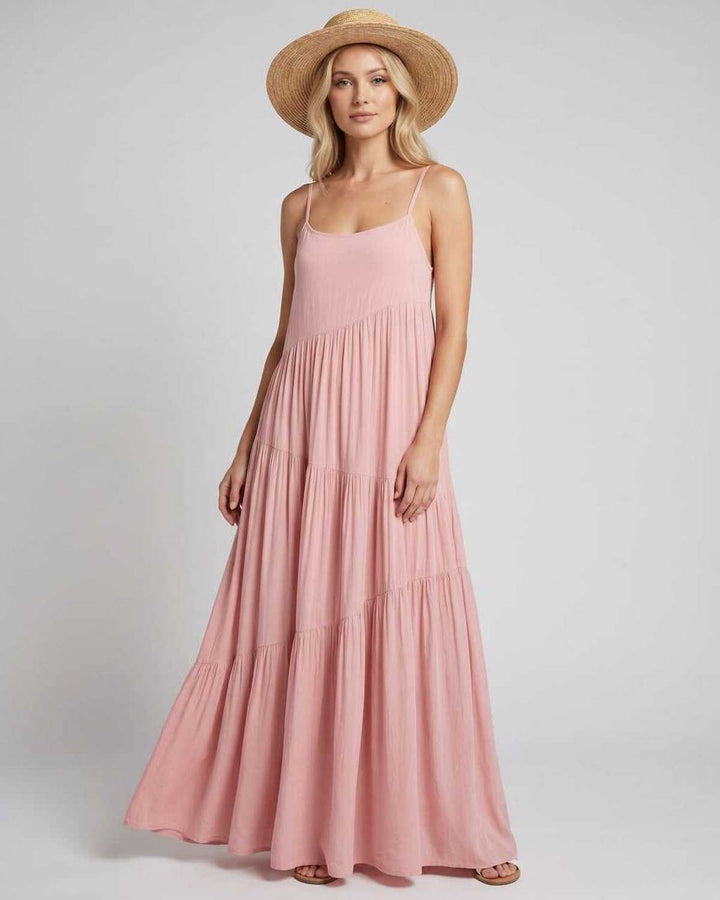 Vestido maxi fluido para mujer, ideal para el verano y la playa.