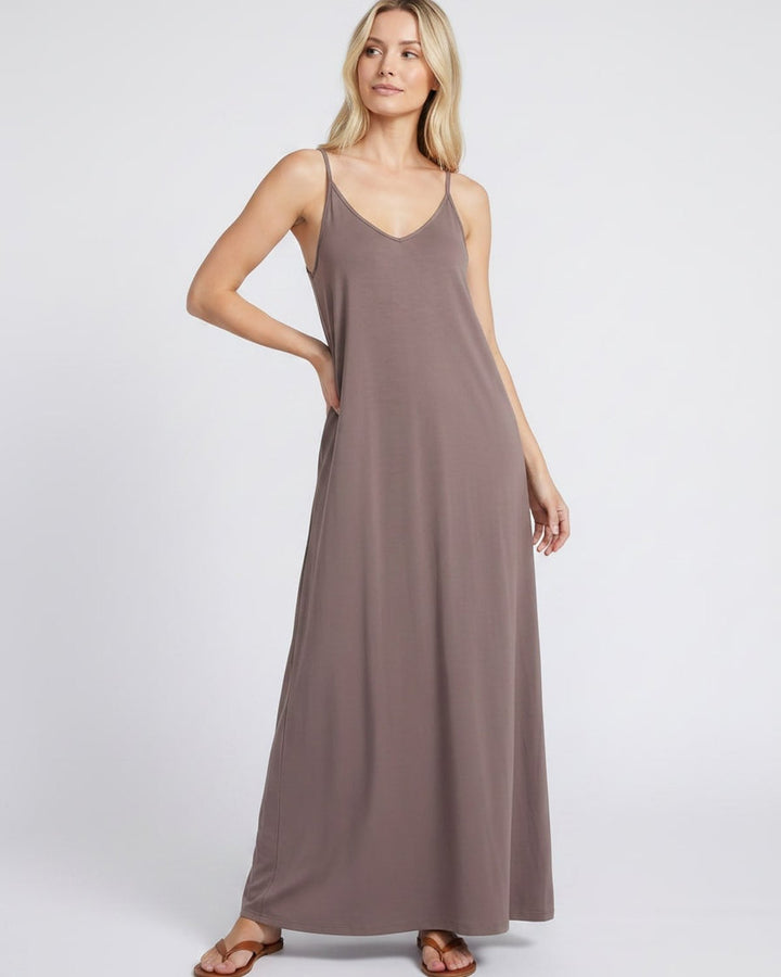 Vestido de mujer veraniego, escote V, sin mangas, bolsillos, cómodo y chic.